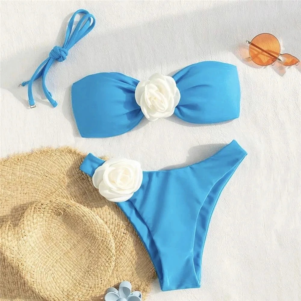 $13.98 only at Holscher.shop Flower Bandeau Swimwear Thong Bikini 2024
